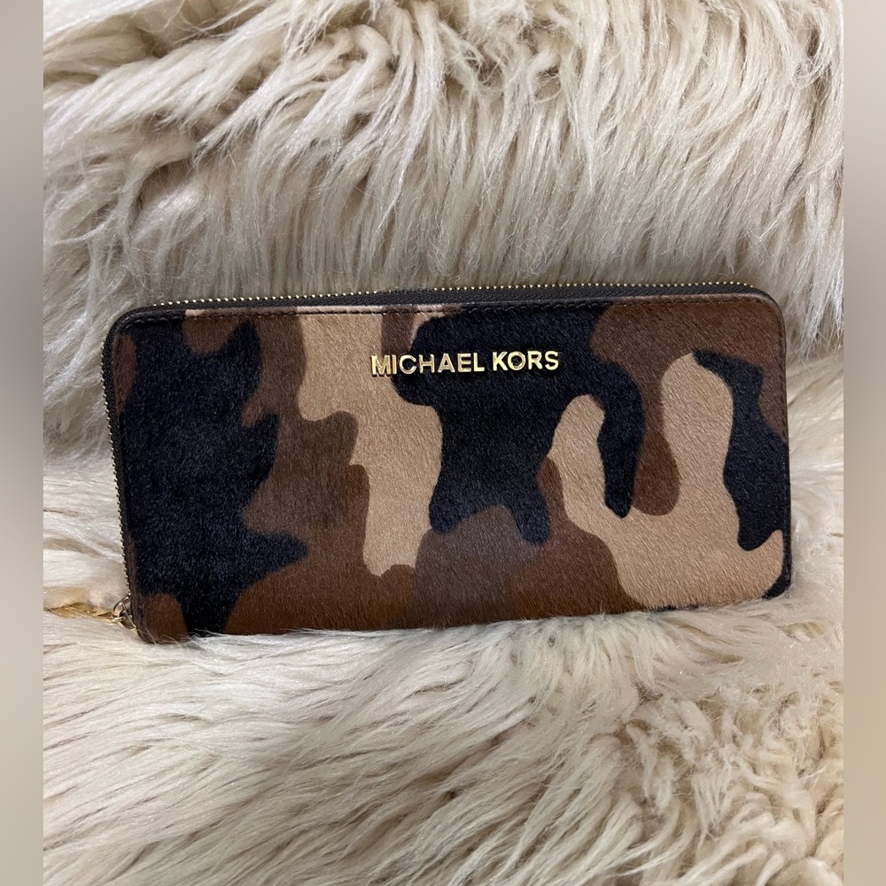 Michael Kors Camouflage Ponyhair Zip Wallet